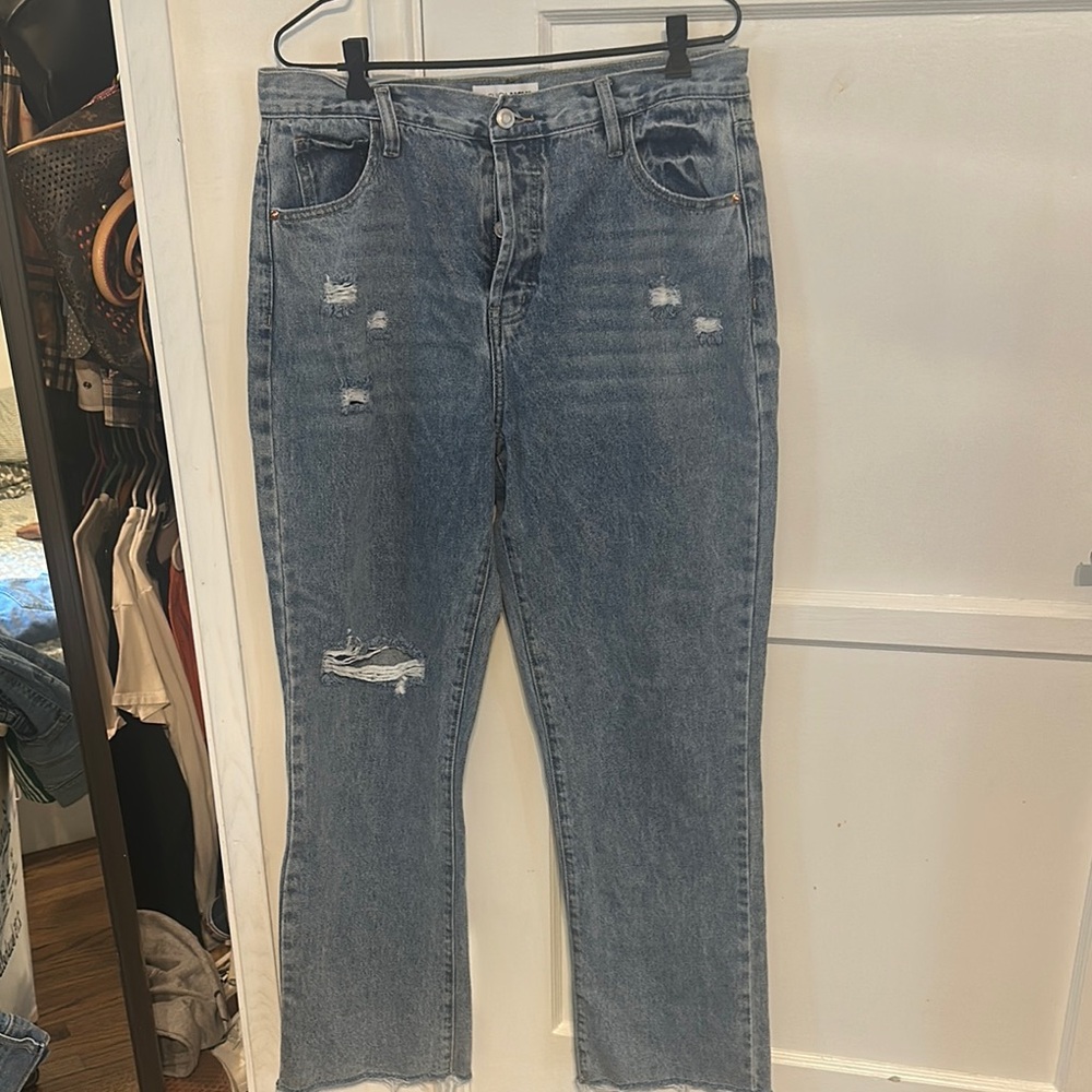 Fashion Nova Light Blue Distressed Straight Leg Jeans